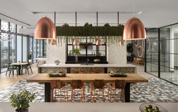 Social lounge with kitchen and media room